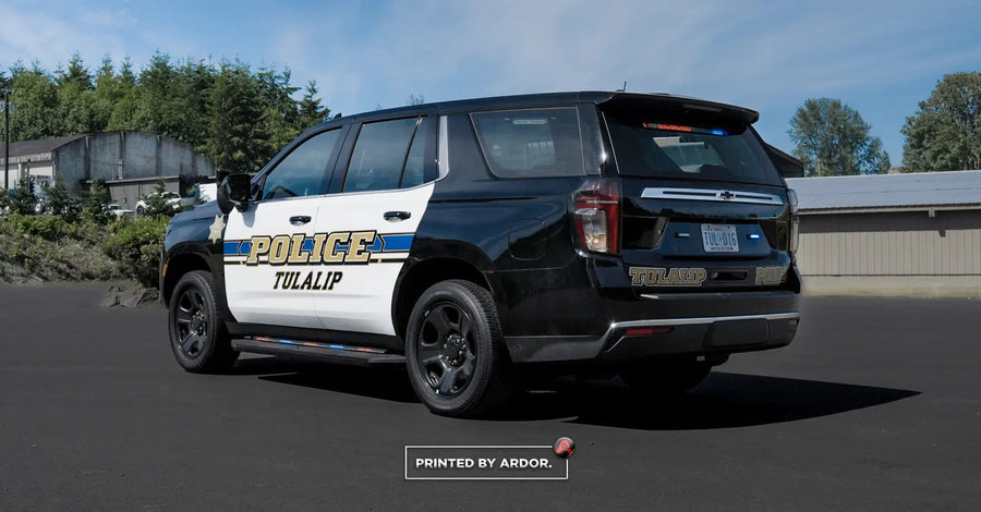 Contour-cut police vehicle graphics by Ardor Printing